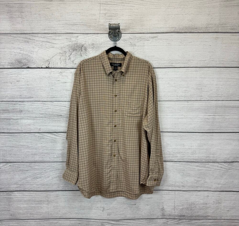 Brooks Brothers Men's Tan Cream Plaid Cashmere Blend Button Up Shirt Size XL